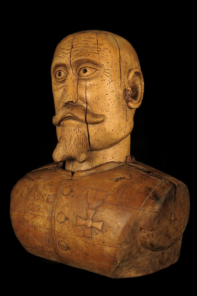 Ancienne sculpture, buste de militaire, art populaire vers 1920 / Militaria WW1-photo-2