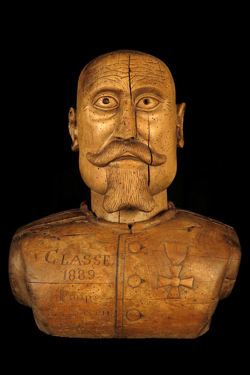 Ancienne sculpture, buste de militaire, art populaire vers 1920 / Militaria WW1