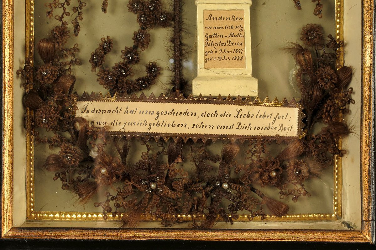 Set Of Two Antique Hair Frames, Funerary Keepsakes Circa 1880 / Cabinet Of Curiosities-photo-4