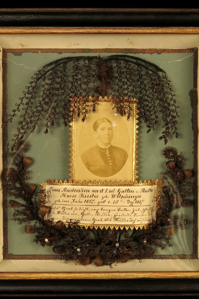 Set Of Two Antique Hair Frames, Funerary Keepsakes Circa 1880 / Cabinet Of Curiosities-photo-3