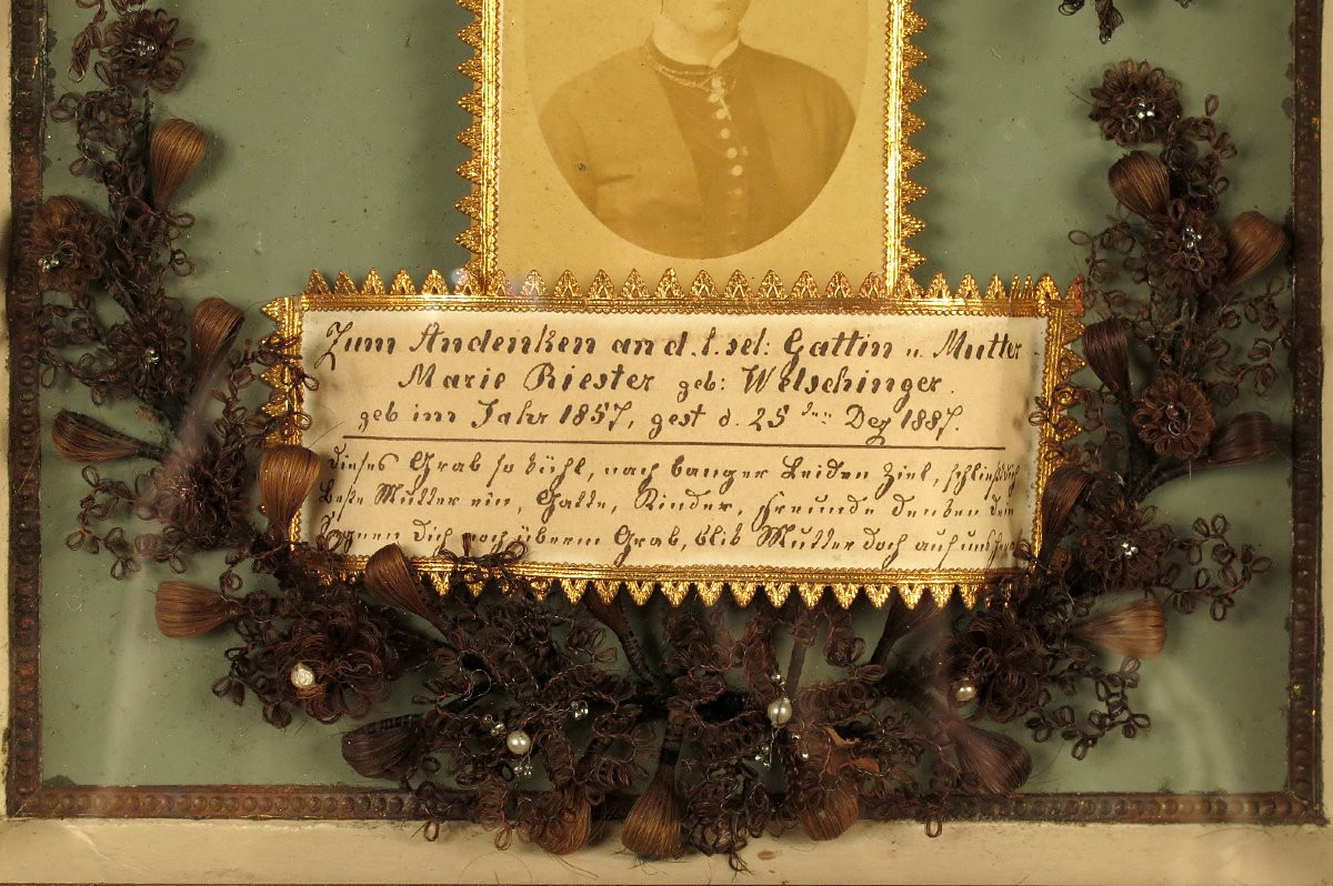 Set Of Two Antique Hair Frames, Funerary Keepsakes Circa 1880 / Cabinet Of Curiosities-photo-5