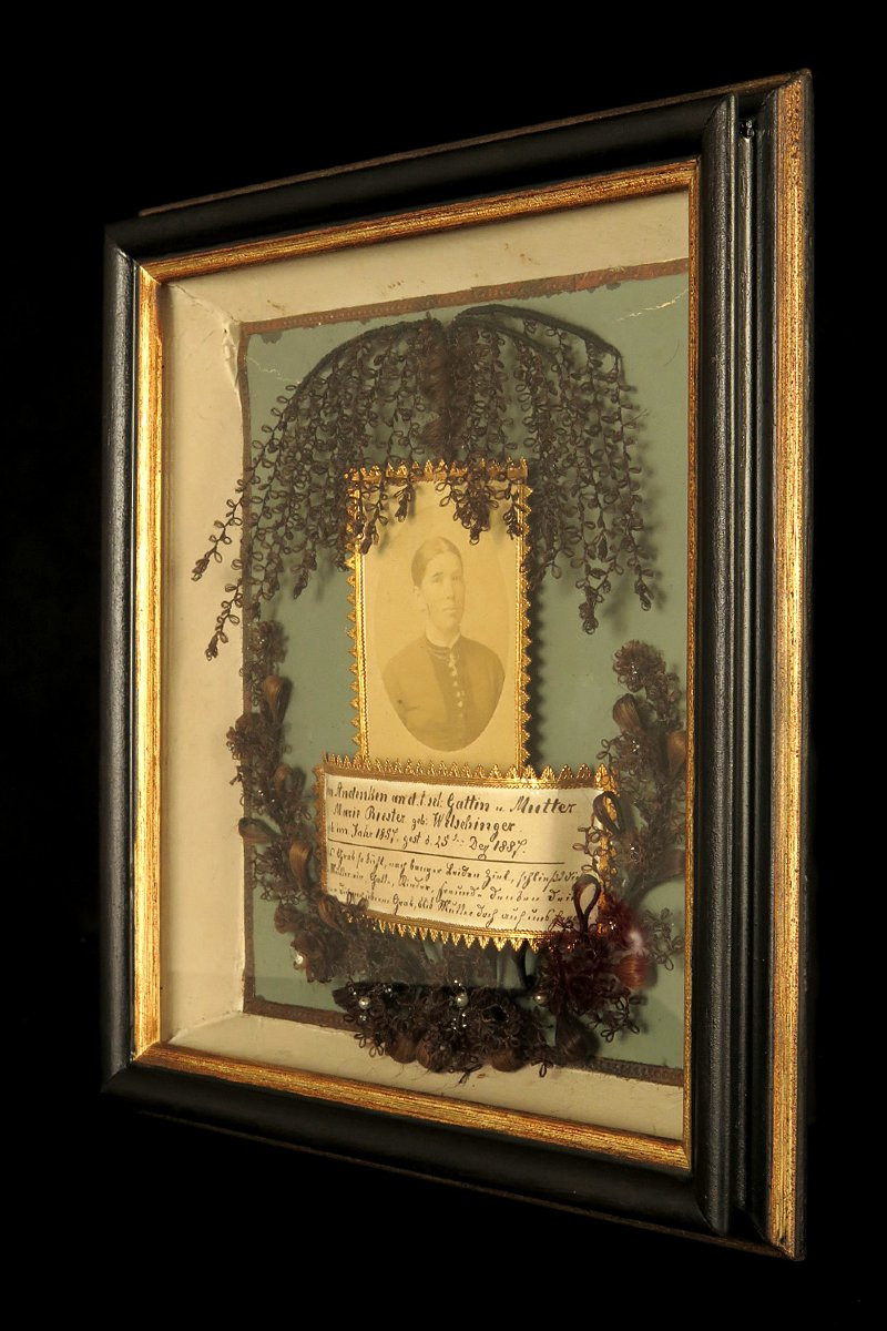 Set Of Two Antique Hair Frames, Funerary Keepsakes Circa 1880 / Cabinet Of Curiosities-photo-6