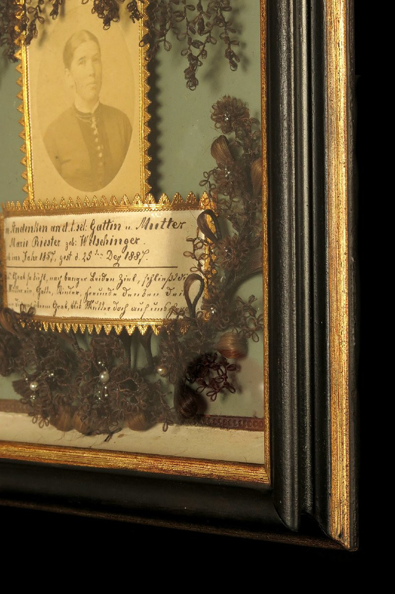 Set Of Two Antique Hair Frames, Funerary Keepsakes Circa 1880 / Cabinet Of Curiosities-photo-7
