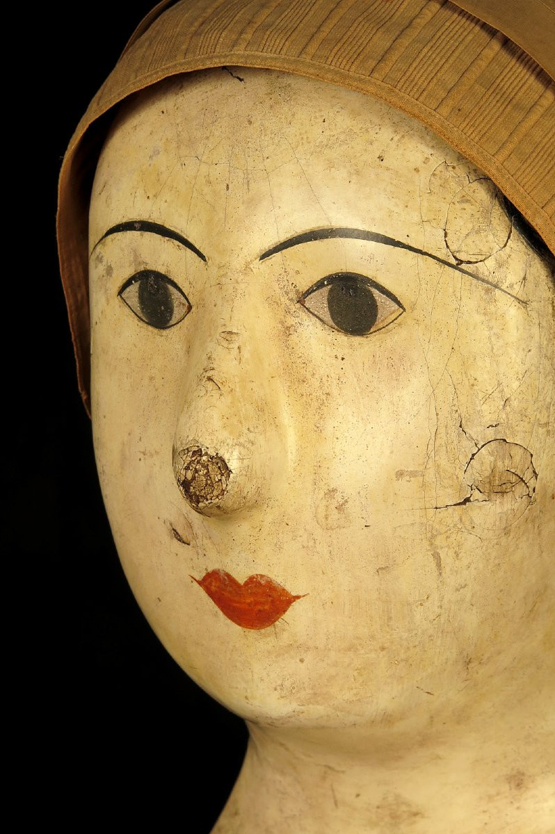 Antique Hat-making Bauble, Papier-mâché Hat Head, Circa 1880 / Bust Of A Female Hatter-photo-4
