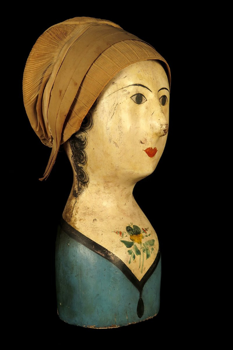 Antique Hat-making Bauble, Papier-mâché Hat Head, Circa 1880 / Bust Of A Female Hatter-photo-4