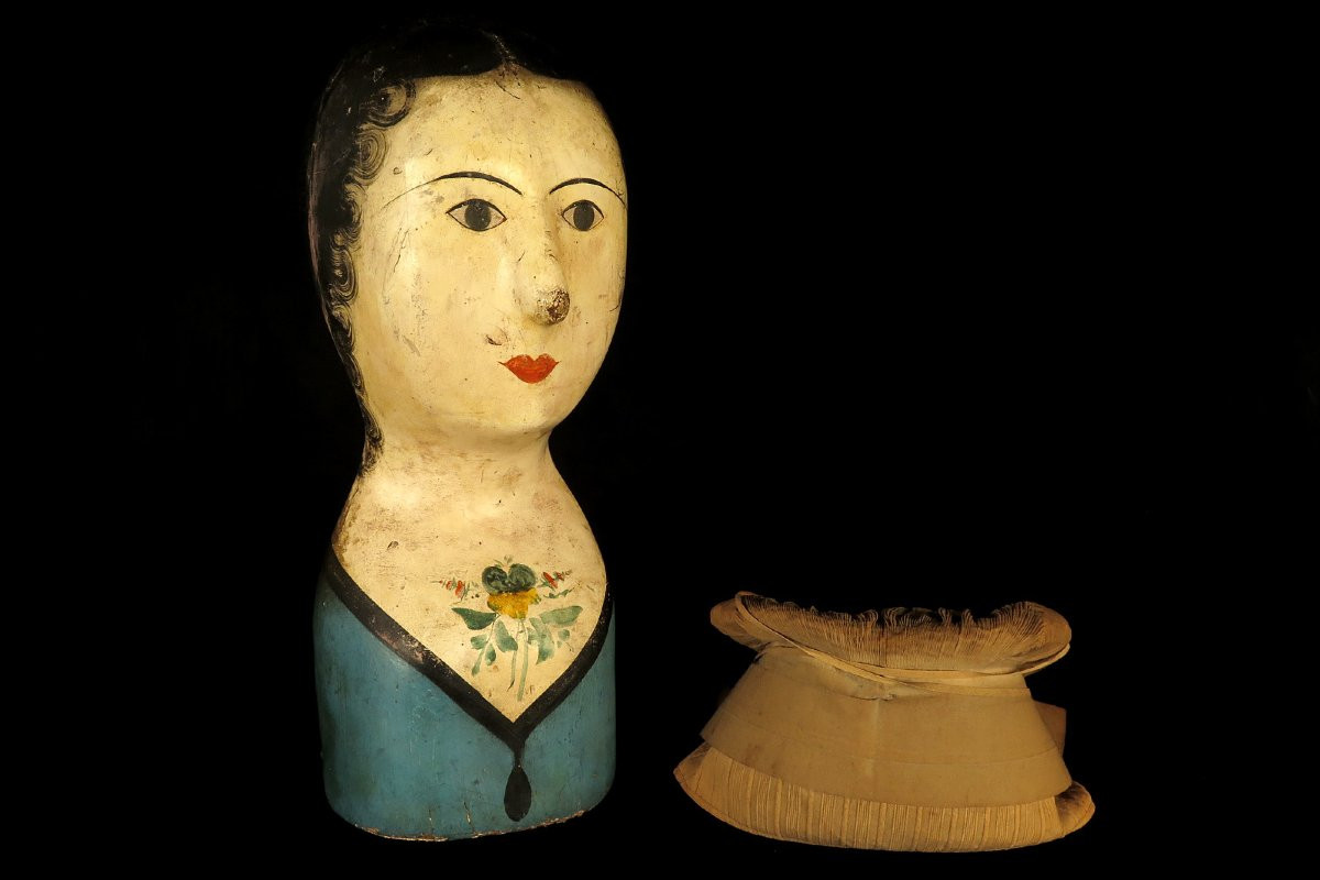Antique Hat-making Bauble, Papier-mâché Hat Head, Circa 1880 / Bust Of A Female Hatter-photo-5