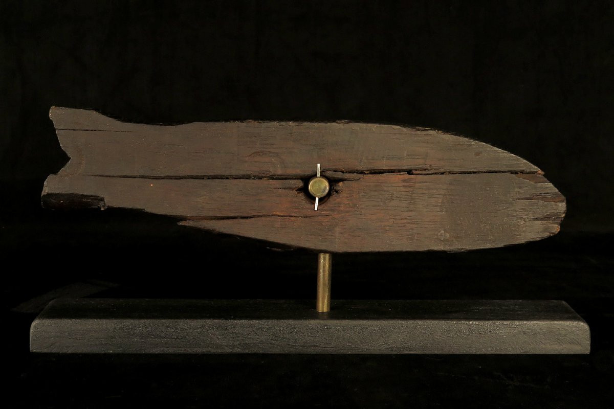 Antique Barrel Lock, Alsatian Folk Art Circa 1880 / Wooden Fish Sculpture-photo-2