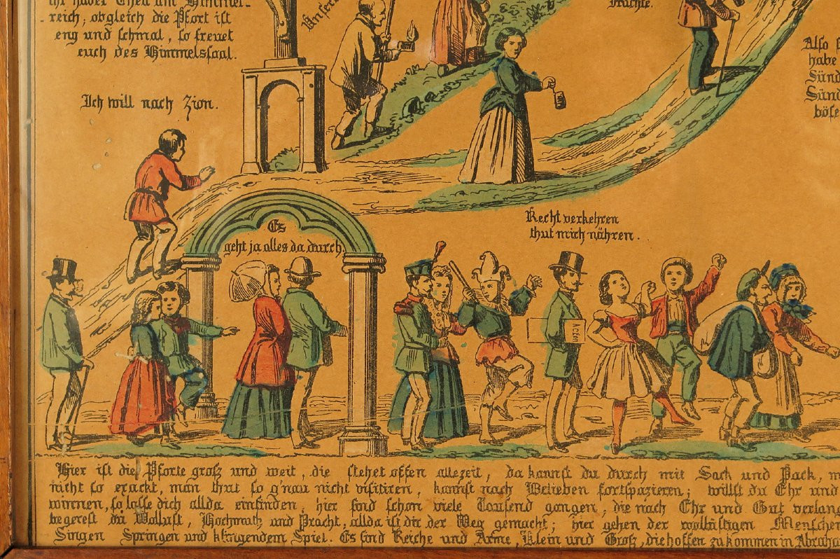 Antique Enhanced Lithograph, "les Trois Chemins De l'éternité" Circa 1850. God And Devil-photo-4