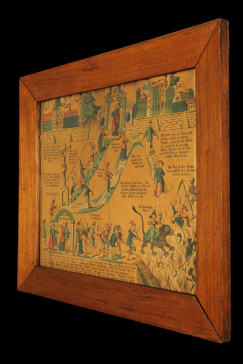 Antique Enhanced Lithograph, "les Trois Chemins De l'éternité" Circa 1850. God And Devil-photo-4