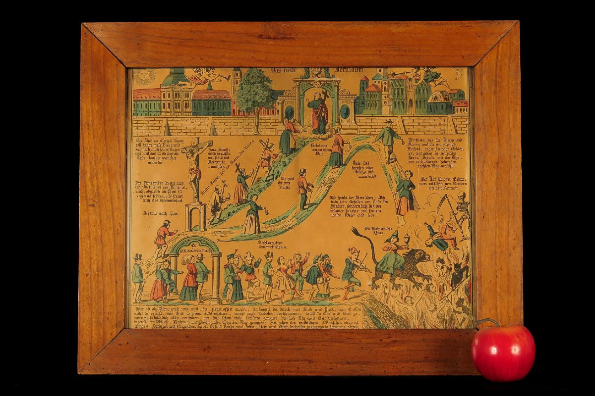 Antique Enhanced Lithograph, "les Trois Chemins De l'éternité" Circa 1850. God And Devil-photo-6