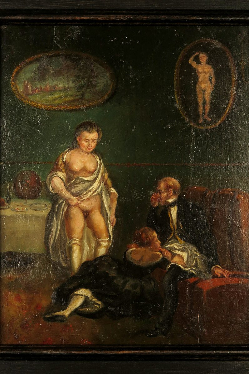 Stunning Early Erotic Oil Painting, Circa 1850 / Brothel Oddities-photo-2