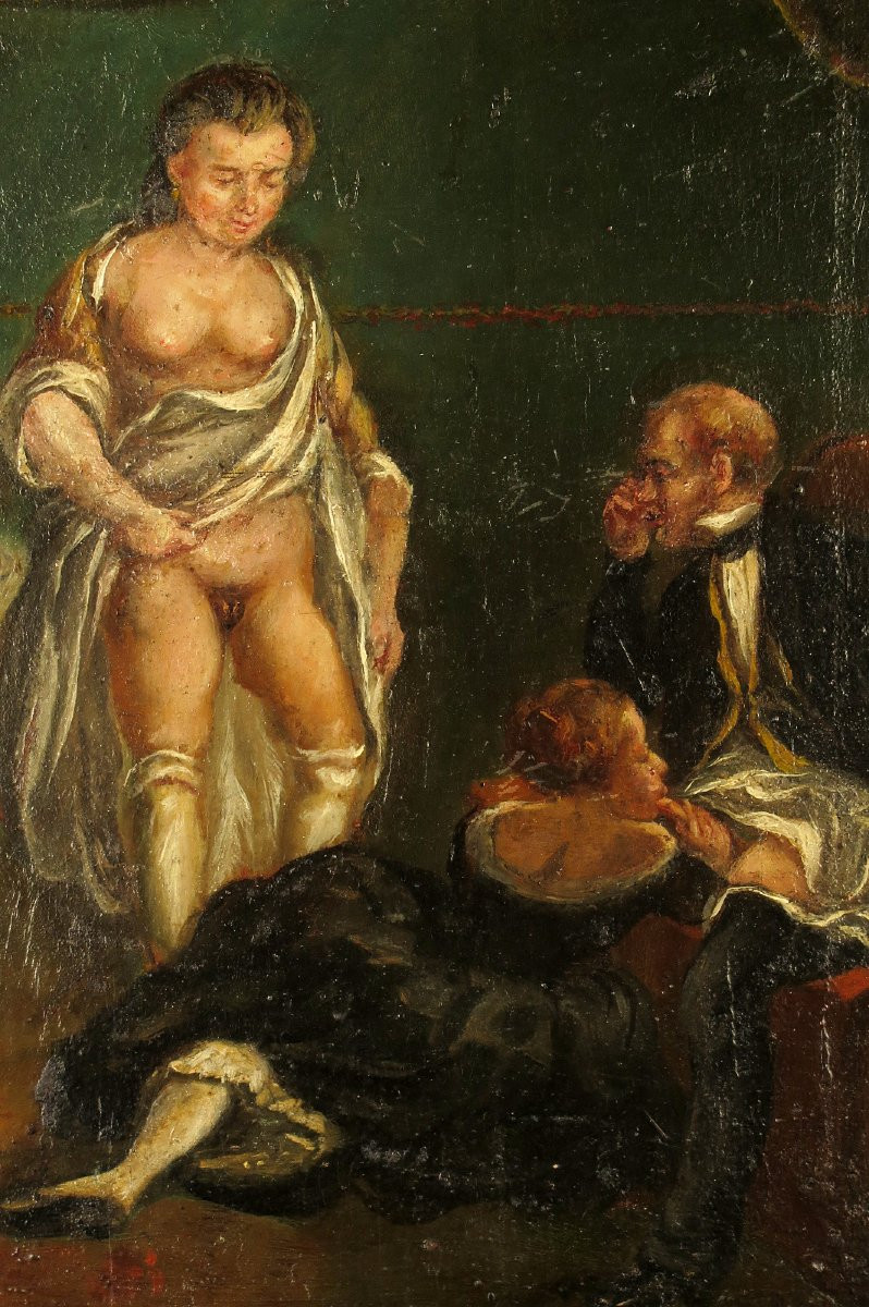 Stunning Early Erotic Oil Painting, Circa 1850 / Brothel Oddities-photo-3