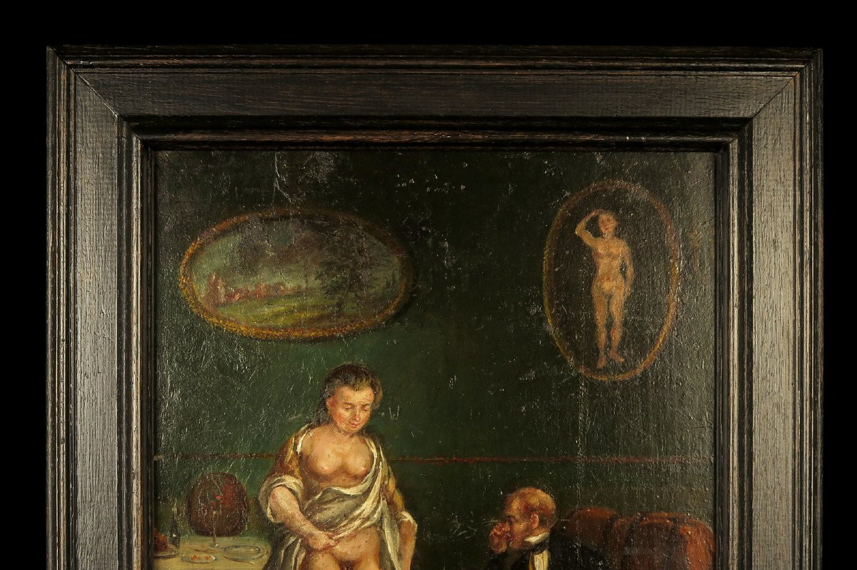 Stunning Early Erotic Oil Painting, Circa 1850 / Brothel Oddities-photo-4