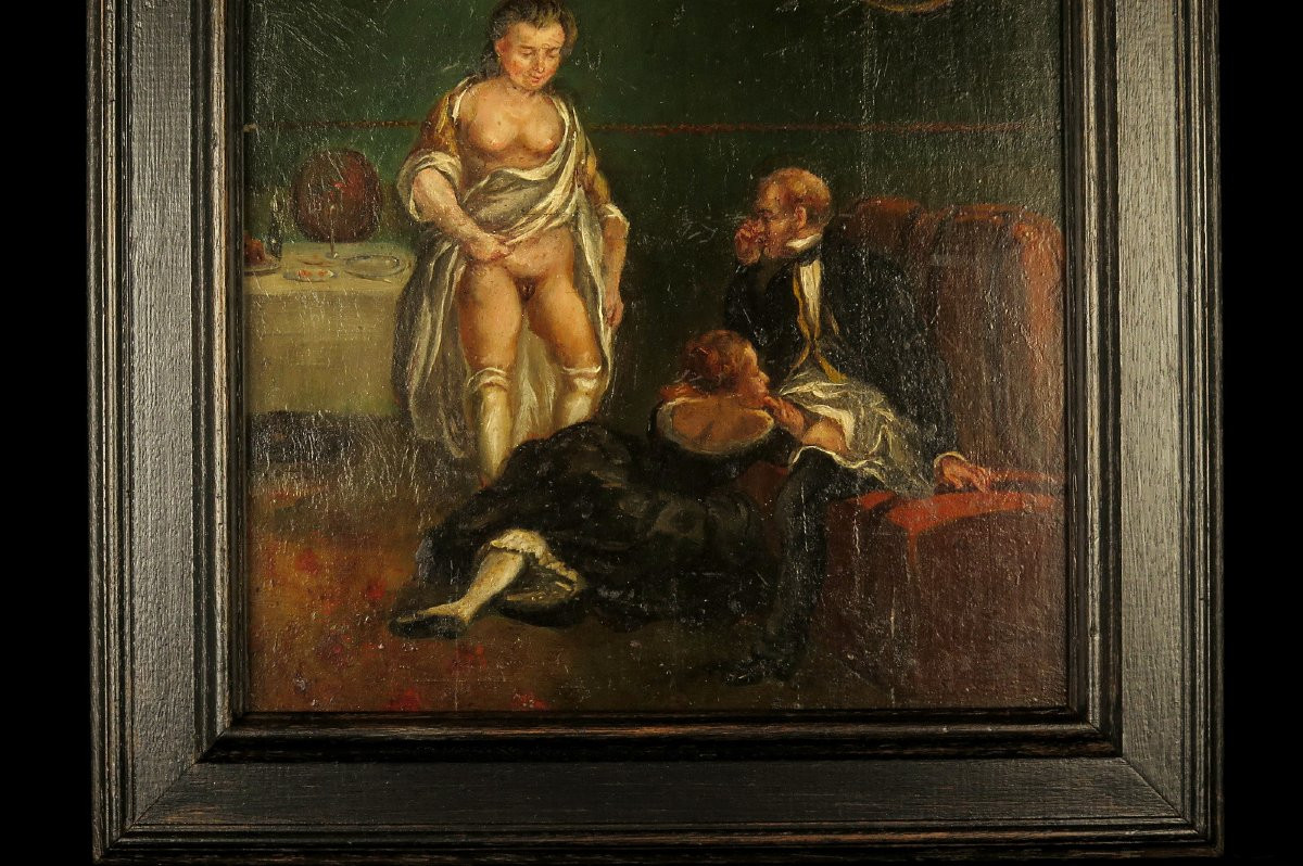Stunning Early Erotic Oil Painting, Circa 1850 / Brothel Oddities-photo-1