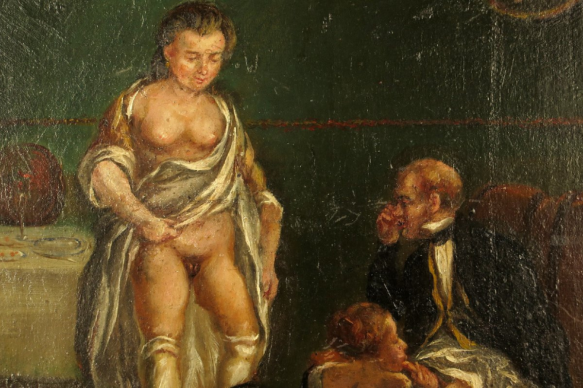Stunning Early Erotic Oil Painting, Circa 1850 / Brothel Oddities-photo-2
