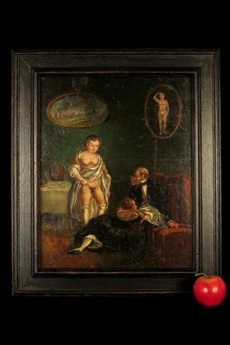Stunning Early Erotic Oil Painting, Circa 1850 / Brothel Oddities-photo-8