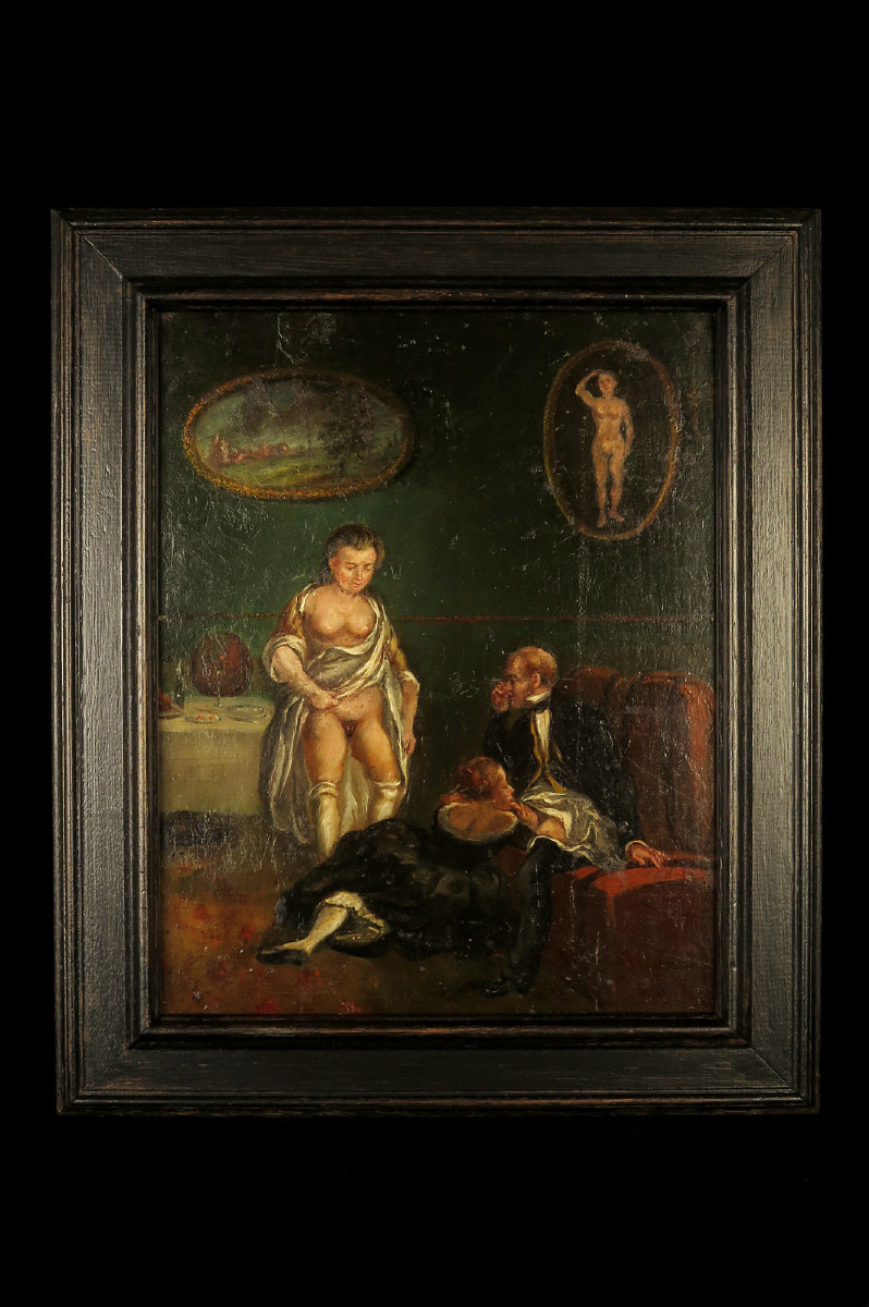 Stunning Early Erotic Oil Painting, Circa 1850 / Brothel Oddities