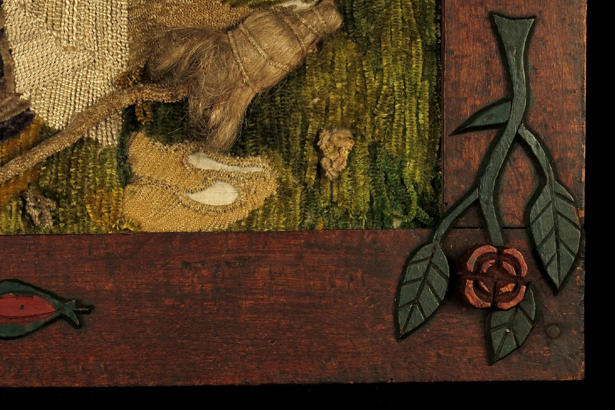 Old Painting Of Sainte Geneviève, Folk Art Circa 1850 / Painting Embroidery-photo-4