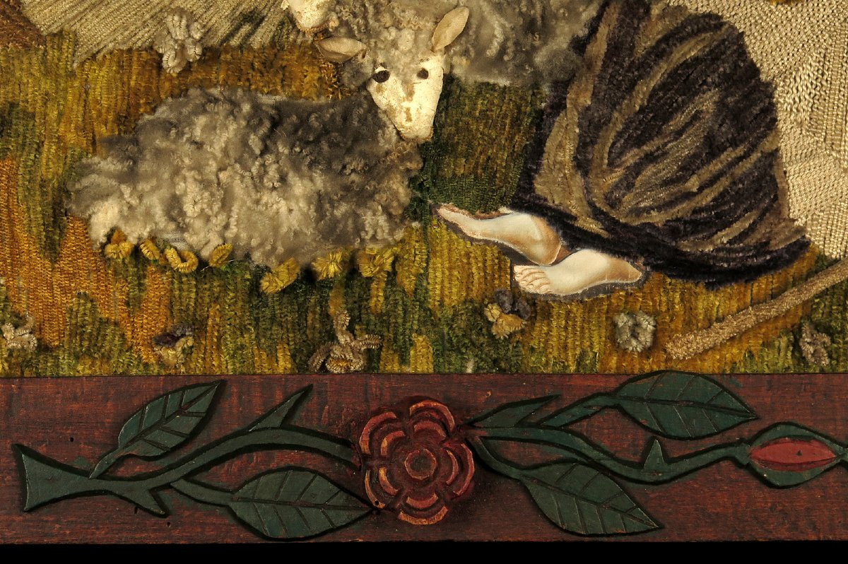 Old Painting Of Sainte Geneviève, Folk Art Circa 1850 / Painting Embroidery-photo-5