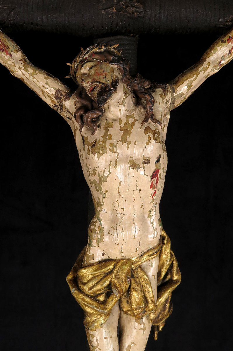 Imposant et ancien Christ sur Croix, art populaire vers 1800 / Sculpture chêne-photo-3