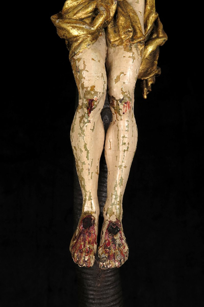 Imposant et ancien Christ sur Croix, art populaire vers 1800 / Sculpture chêne-photo-4