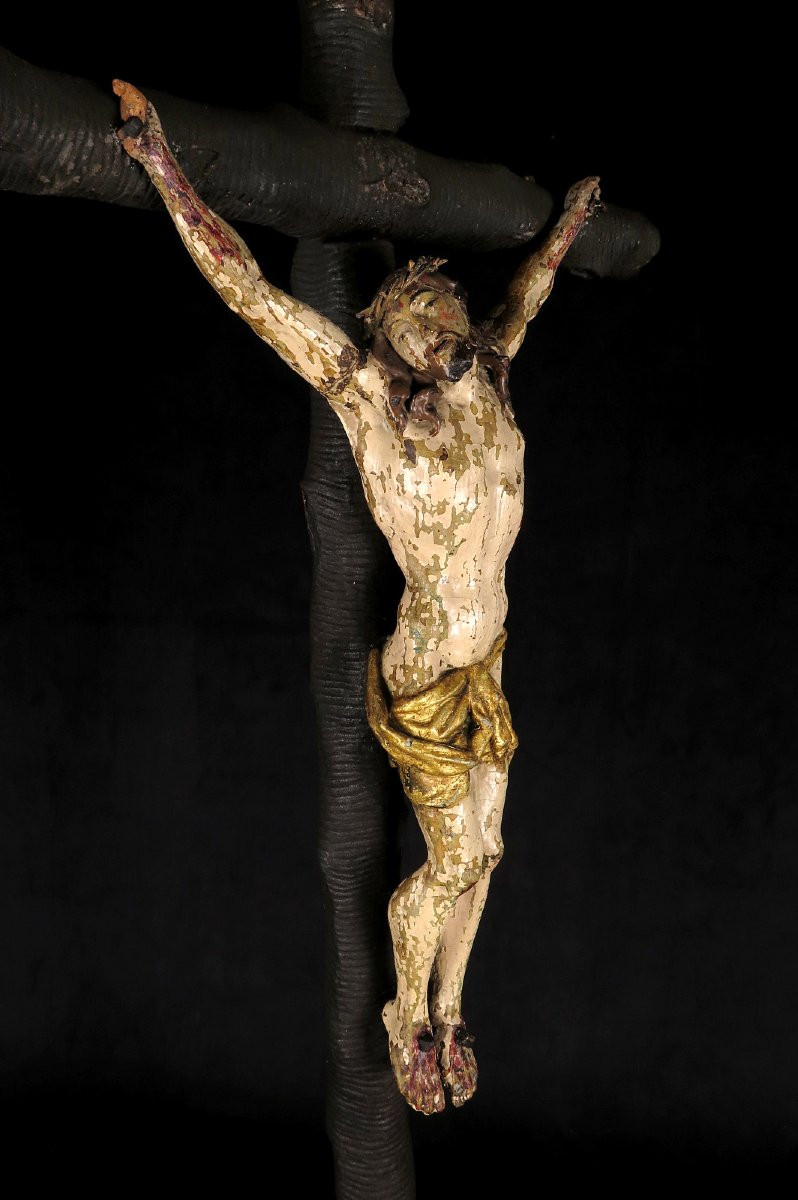 Imposant et ancien Christ sur Croix, art populaire vers 1800 / Sculpture chêne-photo-5