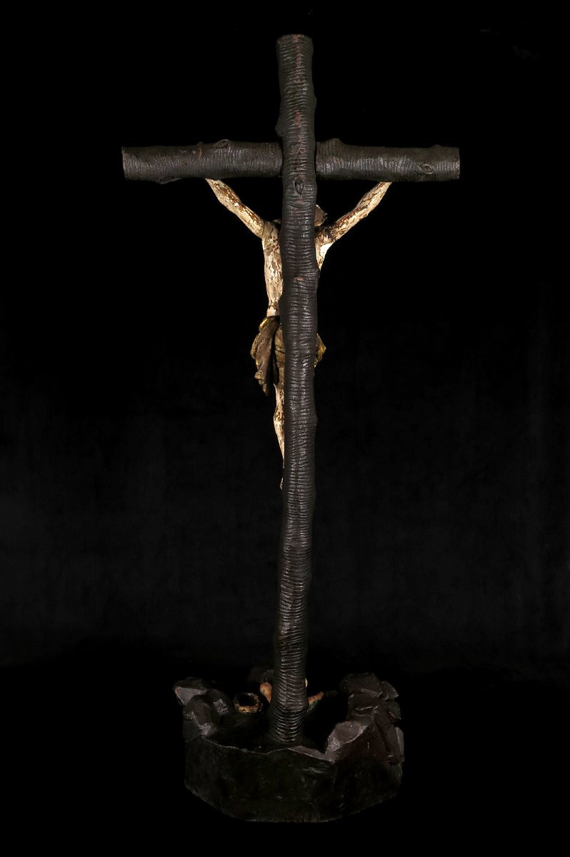 Imposant et ancien Christ sur Croix, art populaire vers 1800 / Sculpture chêne-photo-6