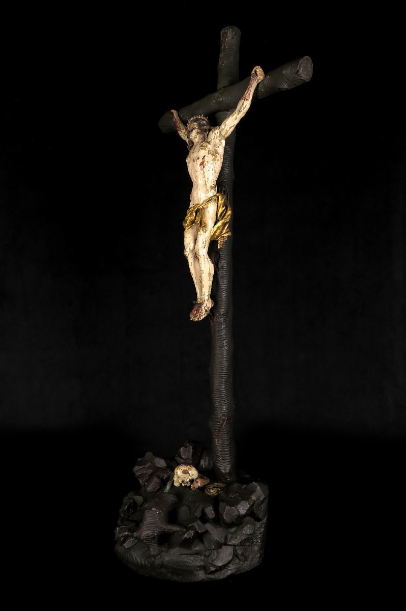 Imposant et ancien Christ sur Croix, art populaire vers 1800 / Sculpture chêne-photo-7