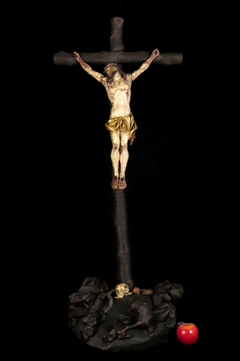 Imposant et ancien Christ sur Croix, art populaire vers 1800 / Sculpture chêne-photo-8