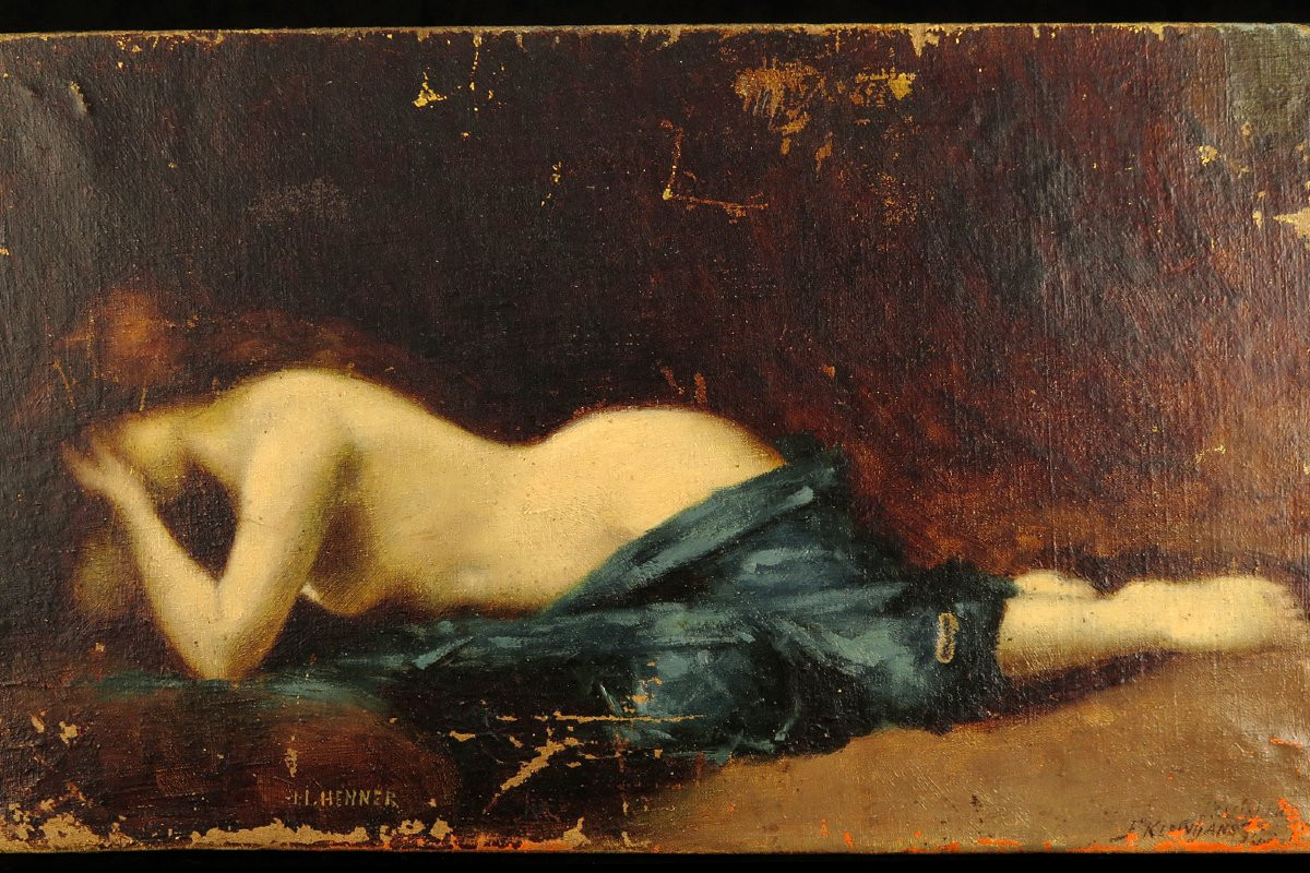 Ancienne peinture à l'huile, portrait d'une femme rousse vers 1900 / Jean-Jacques Henner-photo-2