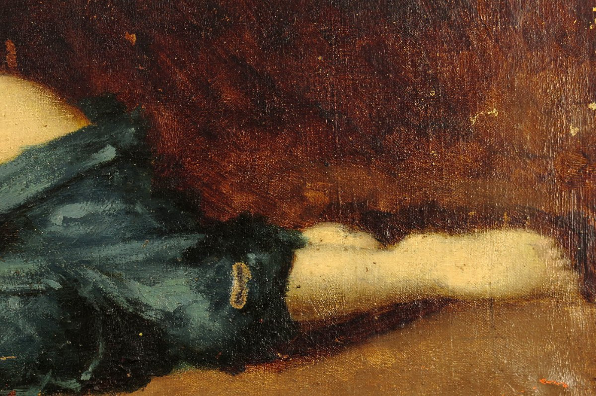 Ancienne peinture à l'huile, portrait d'une femme rousse vers 1900 / Jean-Jacques Henner-photo-1