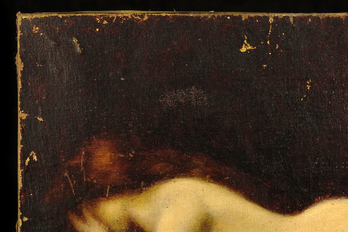 Ancienne peinture à l'huile, portrait d'une femme rousse vers 1900 / Jean-Jacques Henner-photo-2