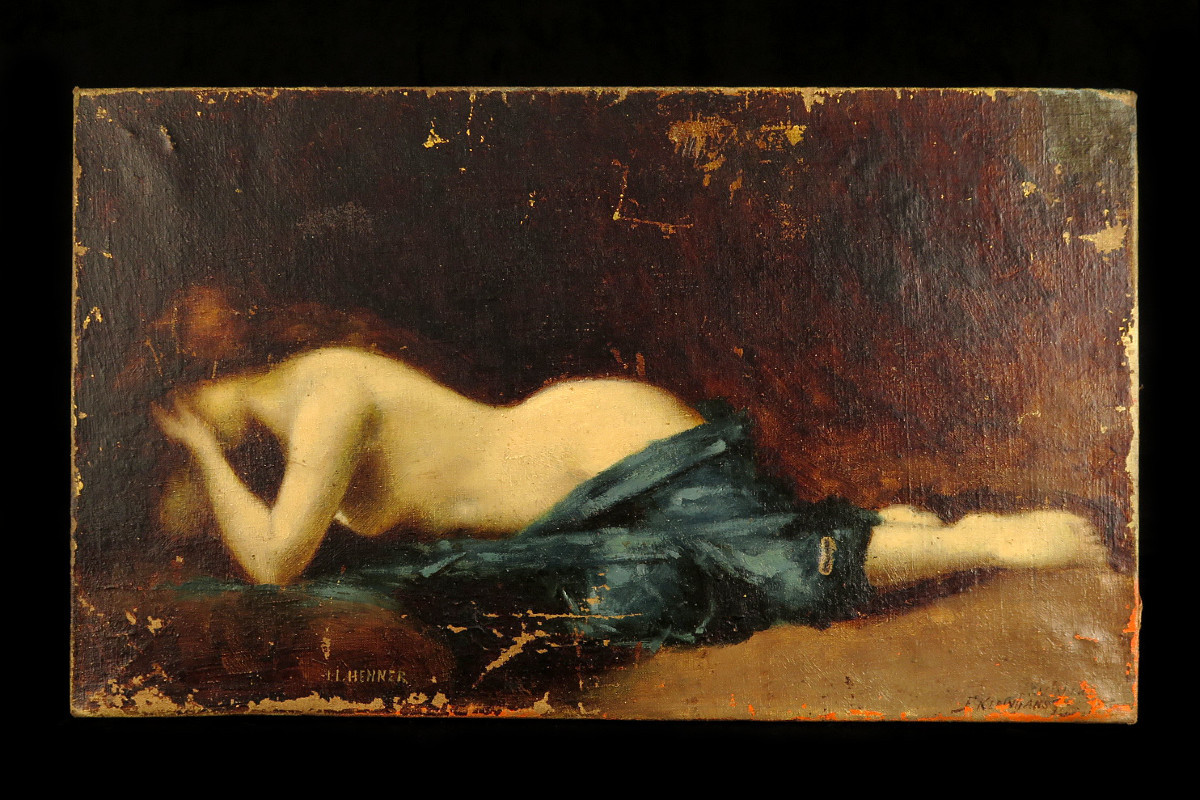 Ancienne peinture à l'huile, portrait d'une femme rousse vers 1900 / Jean-Jacques Henner