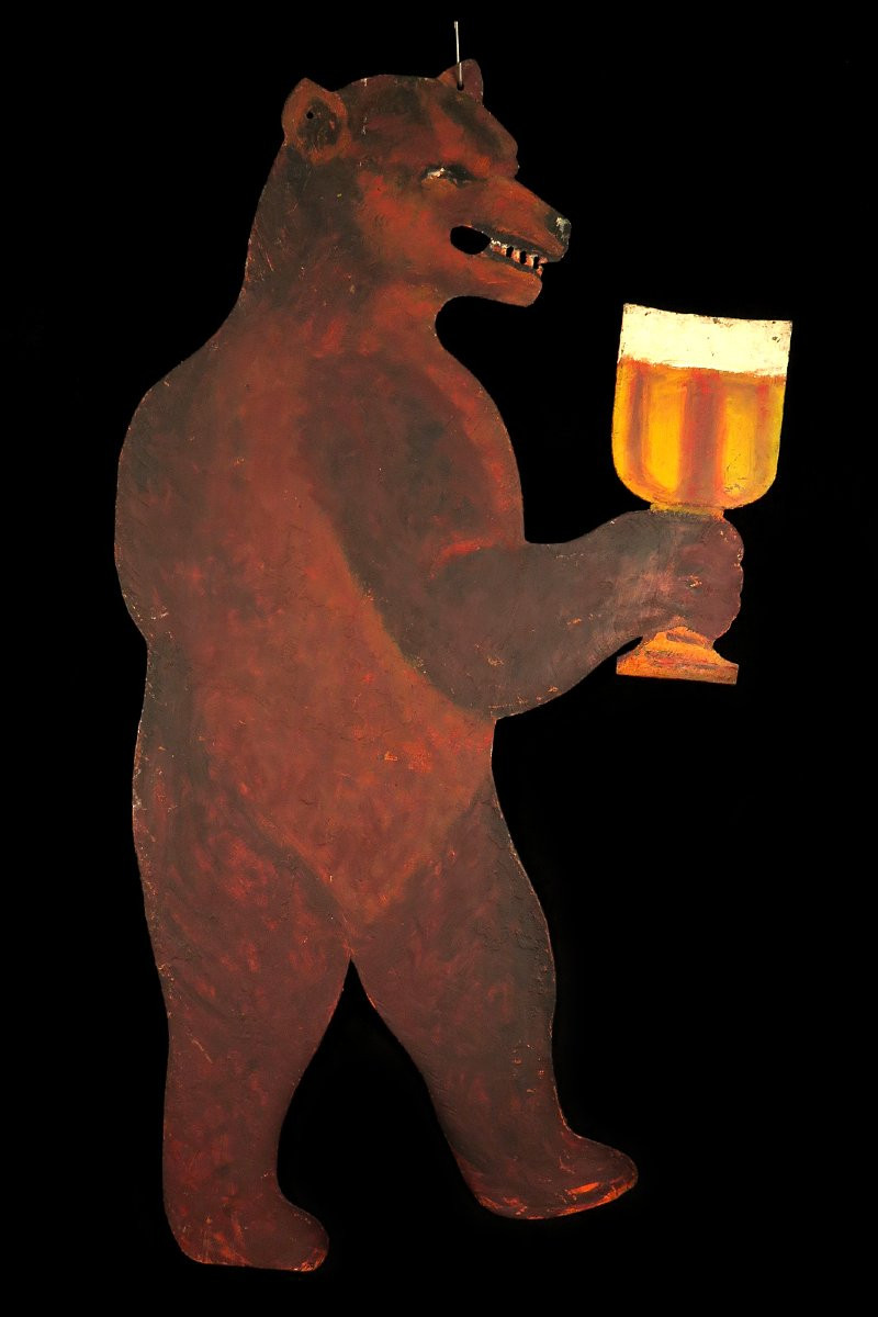 Old Black Iron Sign, Folk Art Circa 1920/ Bière Brasserie à l'Ours-photo-3