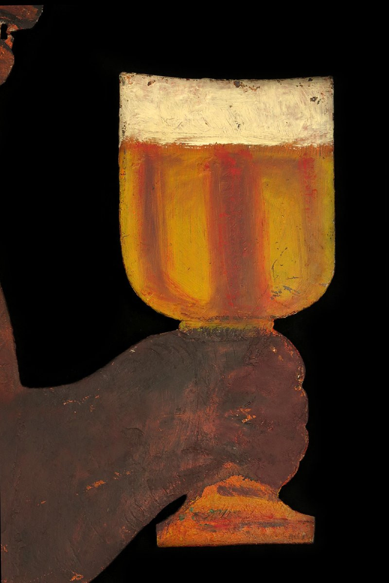 Old Black Iron Sign, Folk Art Circa 1920/ Bière Brasserie à l'Ours-photo-5