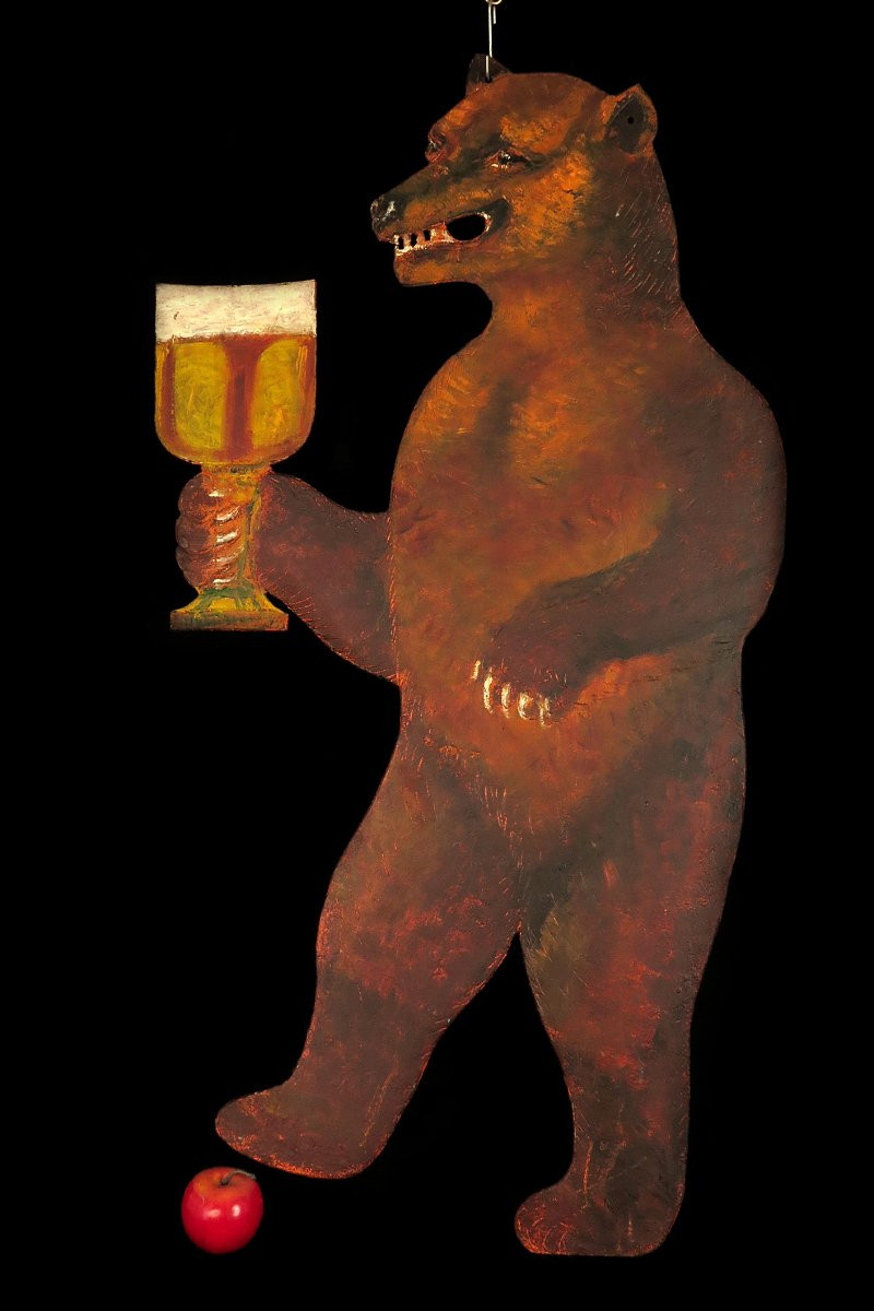 Old Black Iron Sign, Folk Art Circa 1920/ Bière Brasserie à l'Ours-photo-7