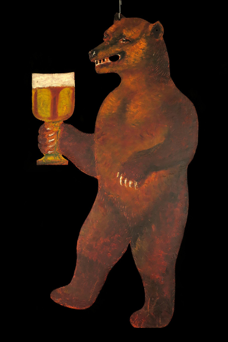 Old Black Iron Sign, Folk Art Circa 1920/ Bière Brasserie à l'Ours