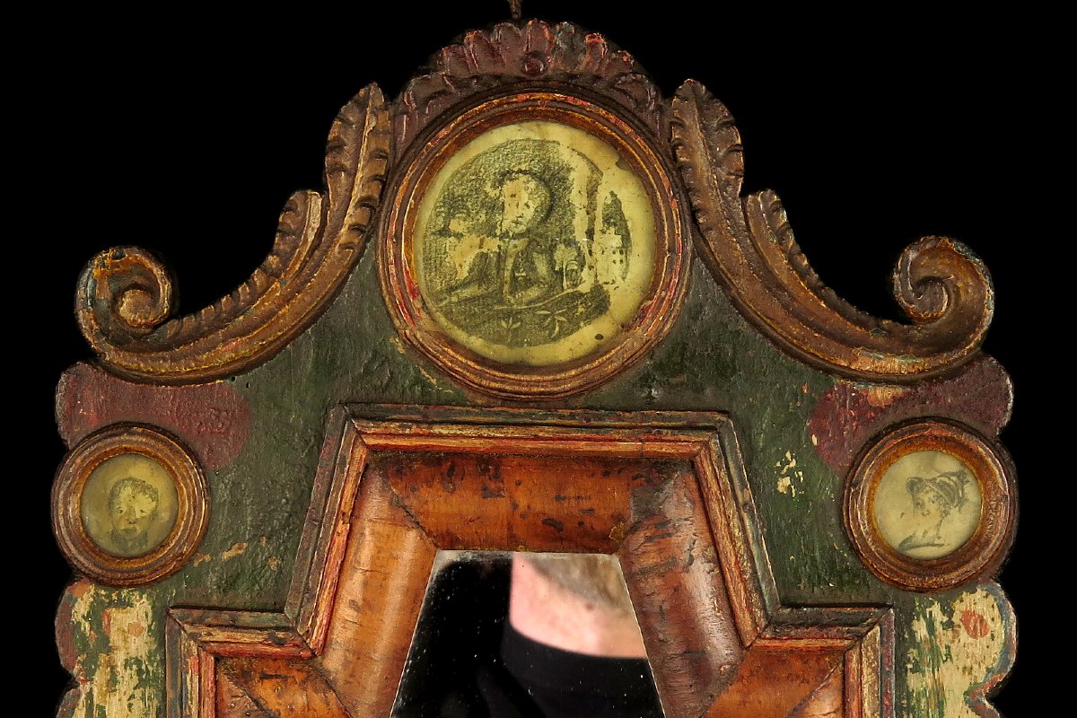 Antique Mirror, Folk Art, Circa 1820 / Portrait Of A Soldier Of Napoleon-photo-2