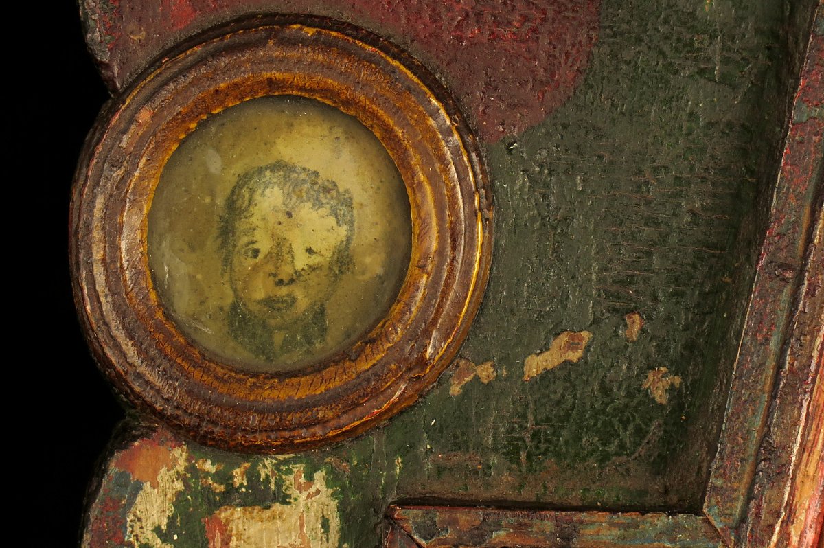 Antique Mirror, Folk Art, Circa 1820 / Portrait Of A Soldier Of Napoleon-photo-1