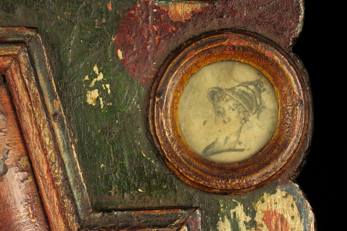 Antique Mirror, Folk Art, Circa 1820 / Portrait Of A Soldier Of Napoleon-photo-2