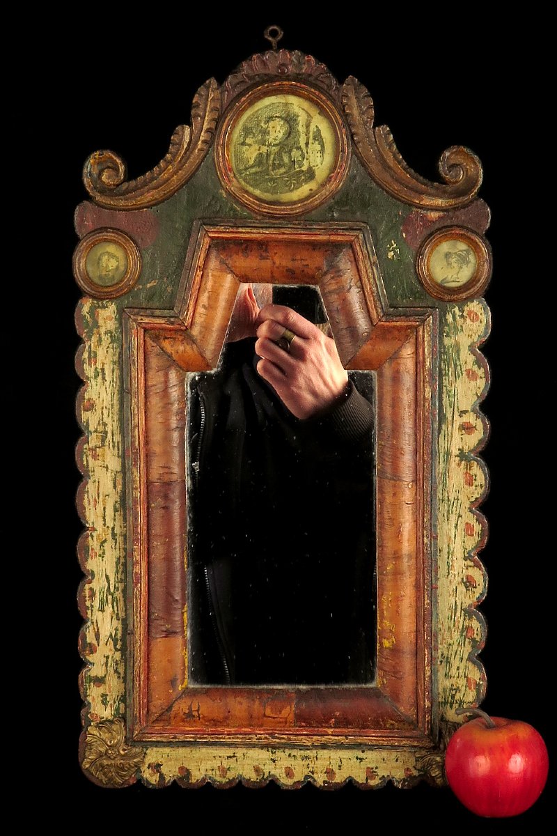 Antique Mirror, Folk Art, Circa 1820 / Portrait Of A Soldier Of Napoleon-photo-8