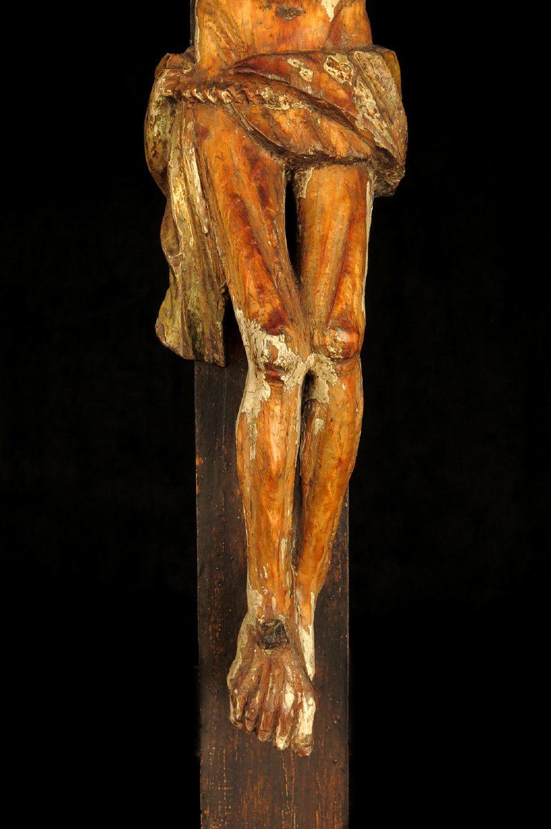 Ancien et imposant Christ sur Croix, art populaire vers 1850.-photo-2