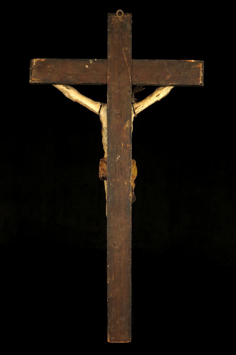 Ancien et imposant Christ sur Croix, art populaire vers 1850.-photo-5