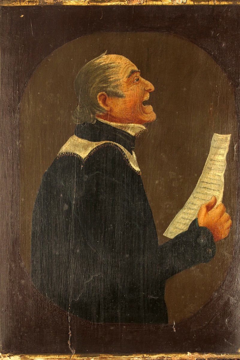 Ancienne peinture à l'huile sur panneau, vers 1880 / Portrait Prêtre Art Populaire-photo-2