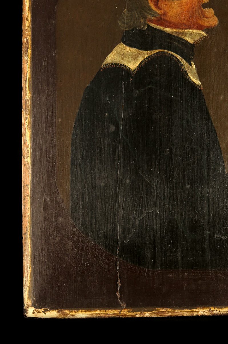 Ancienne peinture à l'huile sur panneau, vers 1880 / Portrait Prêtre Art Populaire-photo-1