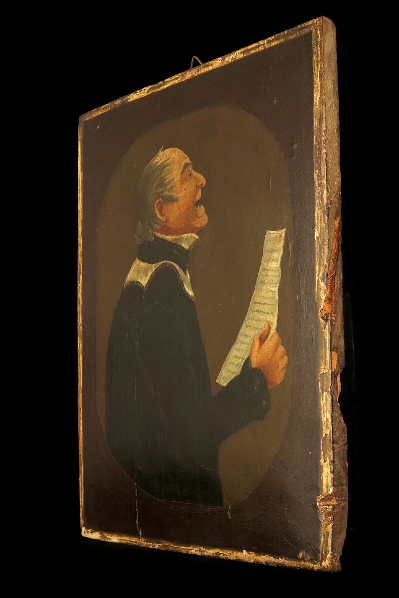 Ancienne peinture à l'huile sur panneau, vers 1880 / Portrait Prêtre Art Populaire-photo-2