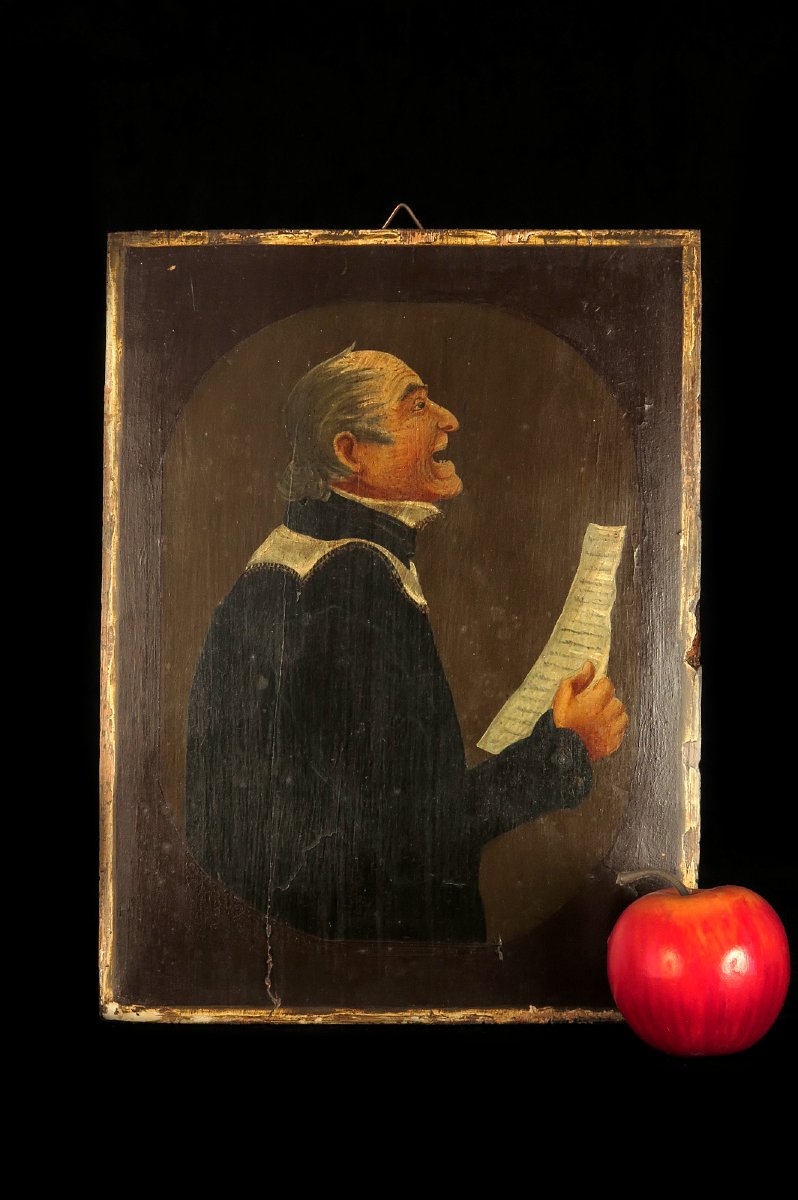 Ancienne peinture à l'huile sur panneau, vers 1880 / Portrait Prêtre Art Populaire-photo-7