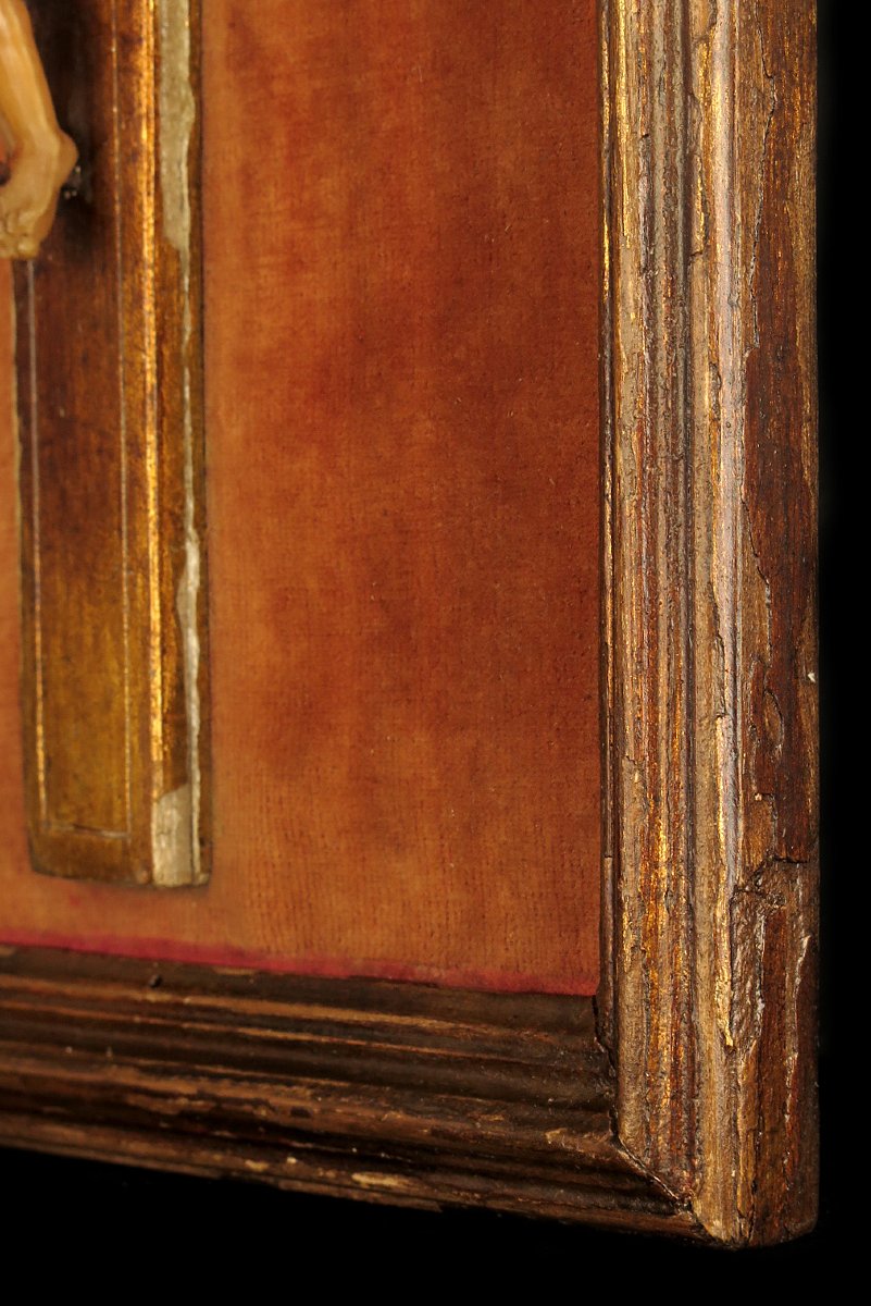 Antique Painting Of Christ On The Cross In Wax, Circa 1850.-photo-4