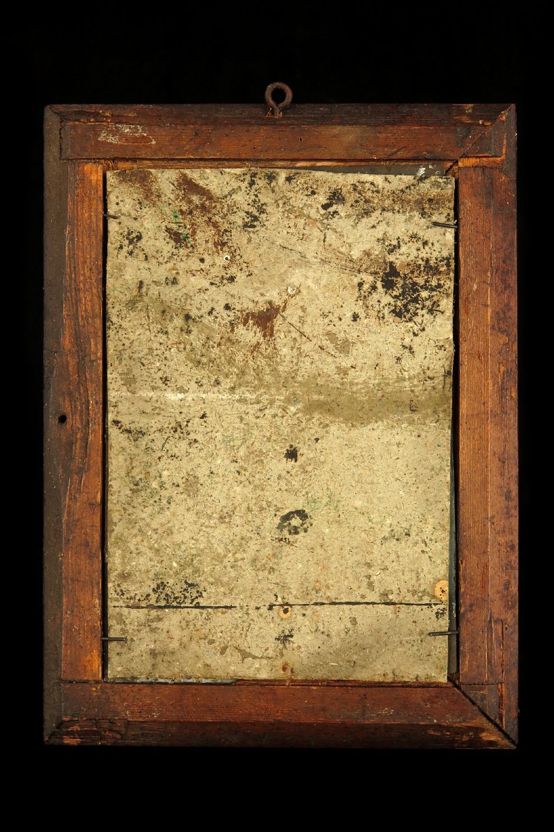  Ancien fixé, peinture sous verre inversée vers 1880 / Art populaire Alsacien, Christ Croix-photo-4