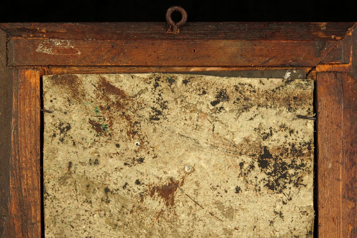  Ancien fixé, peinture sous verre inversée vers 1880 / Art populaire Alsacien, Christ Croix-photo-5